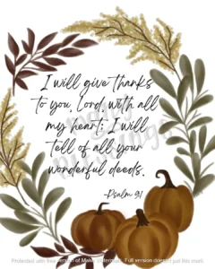 Give Thanks With All My Heart Psalm 9 1 Catholic Christian Thanksgiving Bible Verse Print Etsy