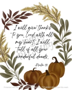 Give Thanks With All My Heart Psalm 9 1 Catholic Christian Thanksgiving Bible Verse Print Etsy