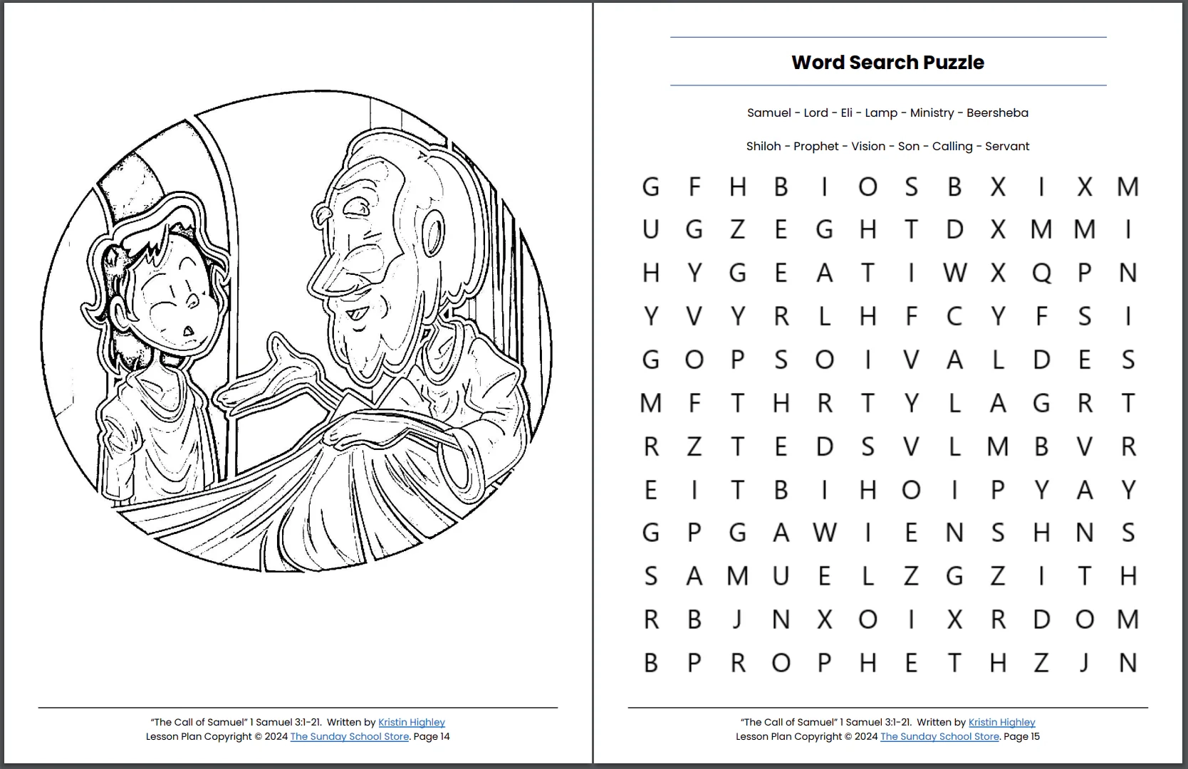 God Calls Samuel 1 Samuel 3 1 21 Printable Bible Lesson Sunday Sch Sunday School Store