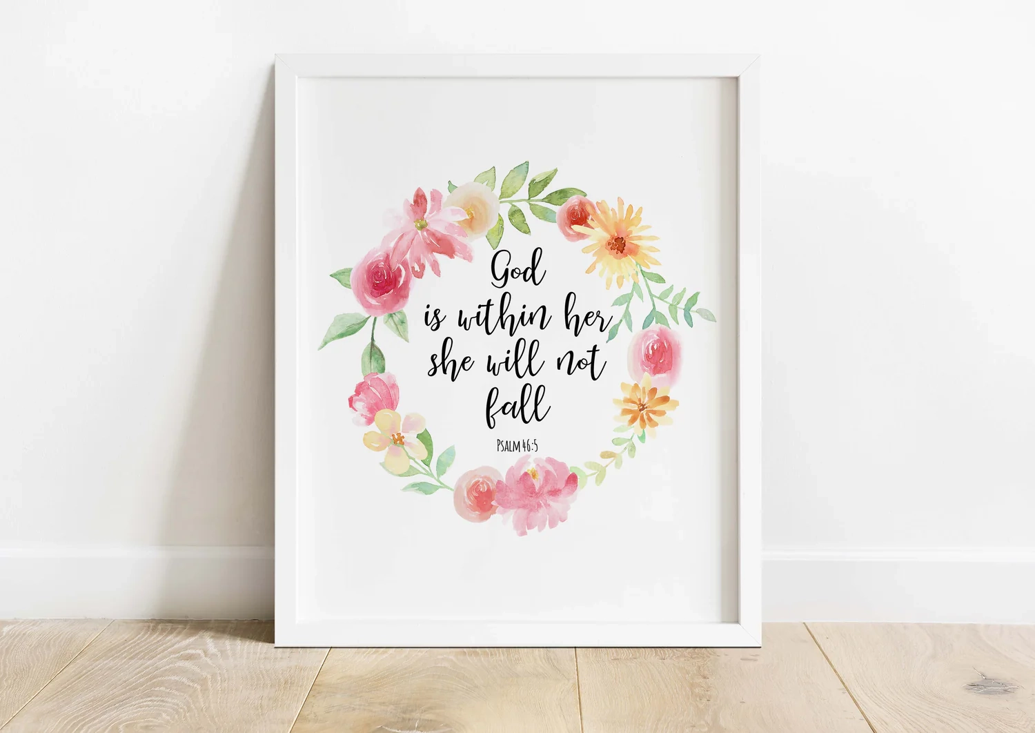 God Is Within Her Wall Art Print Psalm 46 5 Bible Verse Floral Decor Crafty Cow Design Kate Shephard Art