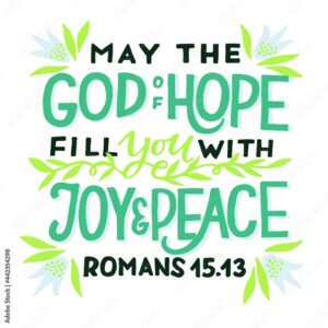 Hand Lettering Wth Bible Verse May The God Off Hope Fill You With Joy Nd Peace Biblical Background Christian Poster Testament Scripture Print Card Modern Calligraphy Motivational Quote Psalm Stock Vector
