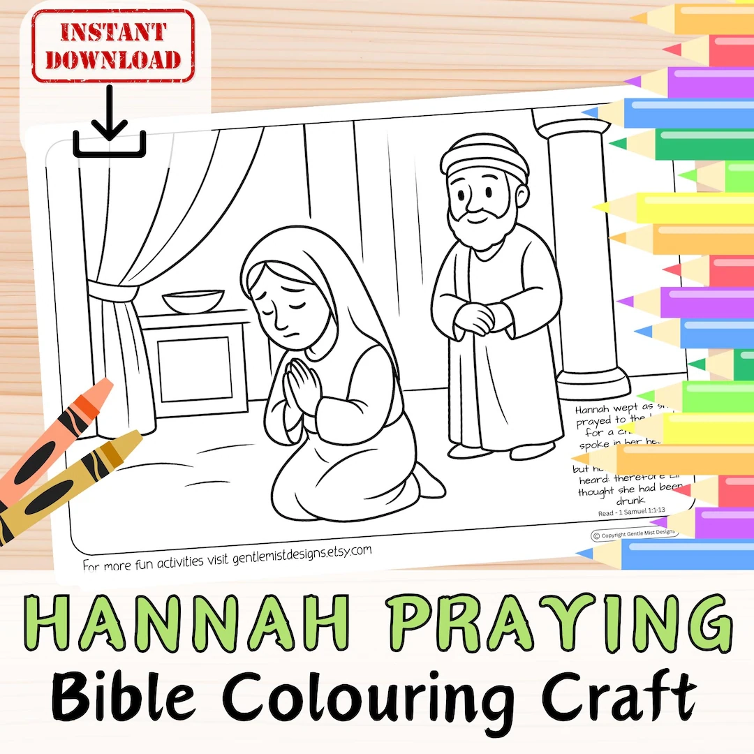 HANNAH PRAYS FOR A Child Bible Verse Coloring In Sheet Activity For Kids Youth Sunday School Christian Story Printable Craft Samuel Etsy