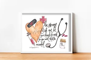 Healthcare Worker Gift Nurse Doctor Therapist Etc BE STRONG Bible Verse Art Print Etsy