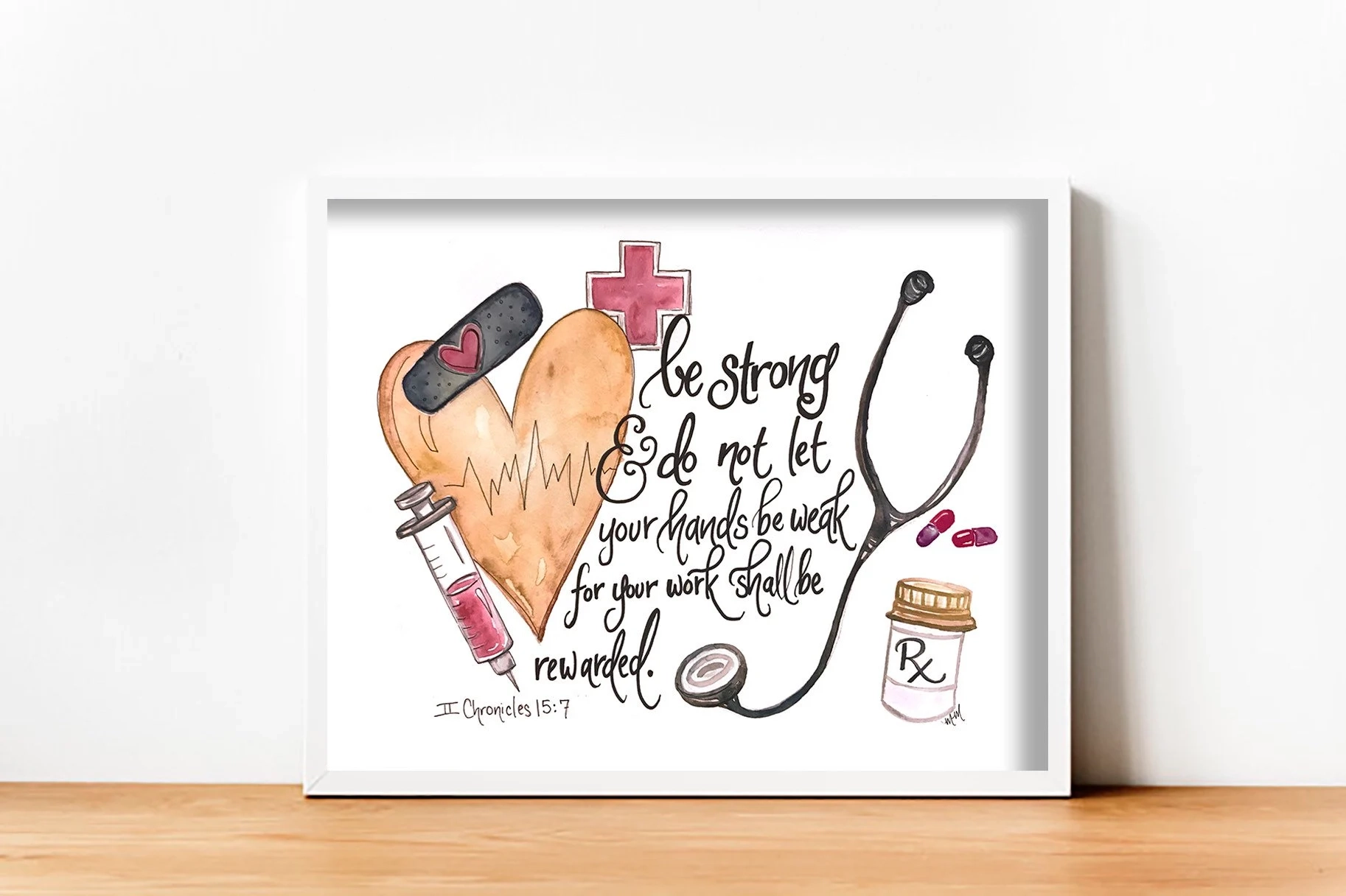 Healthcare Worker Gift Nurse Doctor Therapist Etc BE STRONG Bible Verse Art Print Etsy
