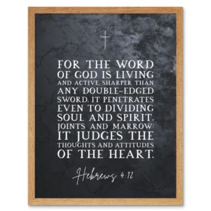 Hebrews 4 12 The Word Of God Is Living And Active Christian Bible Verse Quote Scripture Typography Art Print Framed Poster Wall Decor 12x16 Inch Walmart