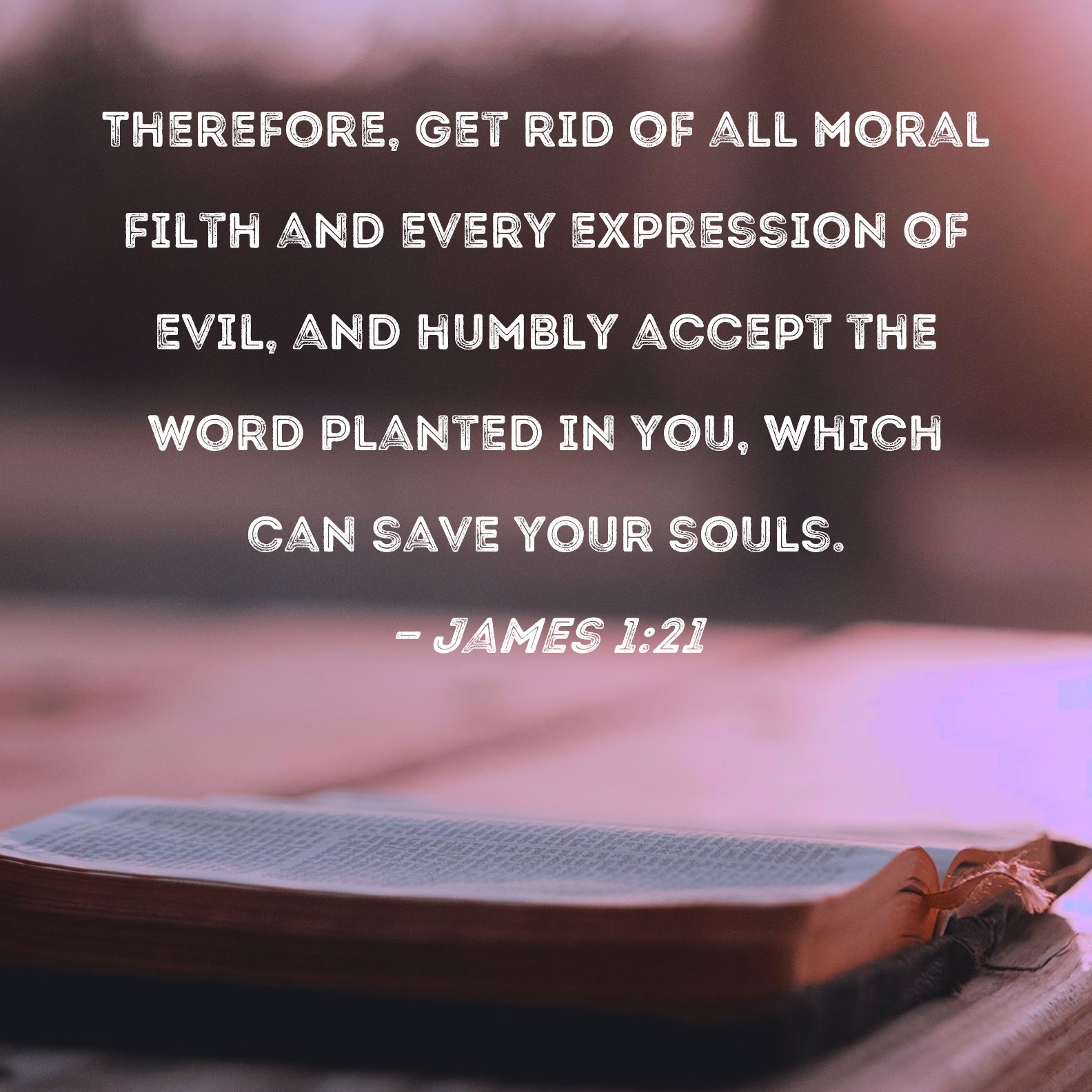James 1 21 Therefore Get Rid Of All Moral Filth And Every Expression Of Evil And Humbly Accept The Word Planted In You Which Can Save Your Souls 