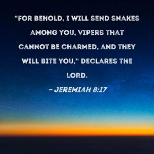 Jeremiah 8 17 For Behold I Will Send Snakes Among You Vipers That Cannot Be Charmed And They Will Bite You Declares The LORD