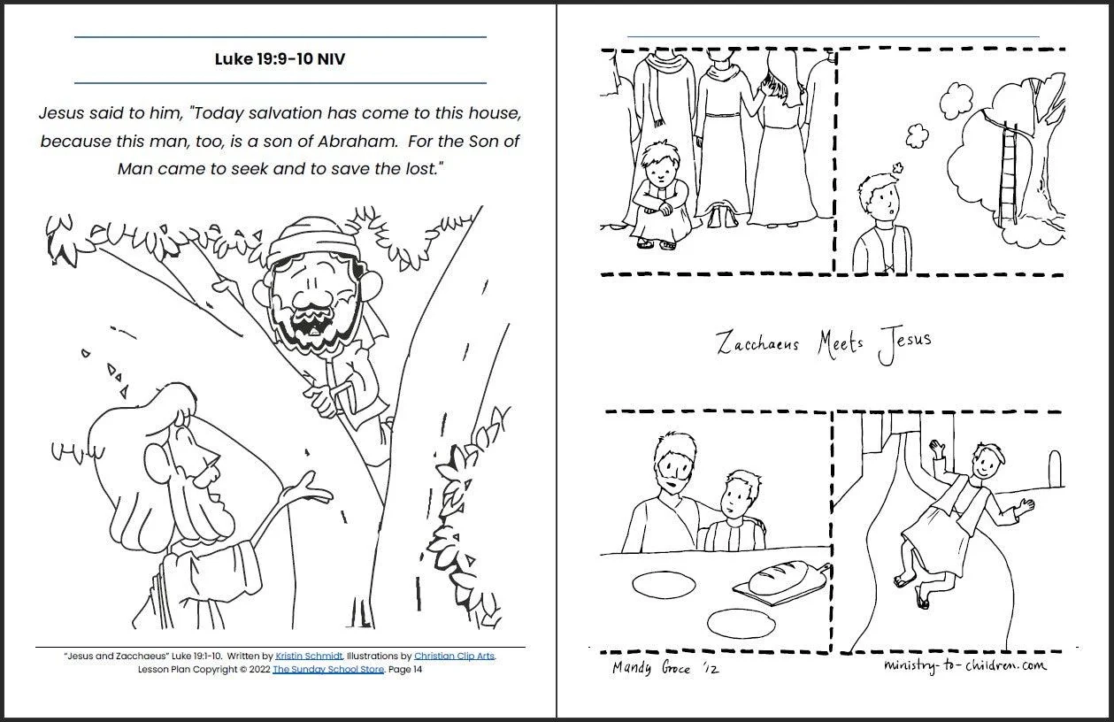 Jesus And Zacchaeus Luke 19 1 10 Printable Bible Lesson Sunday Sch Sunday School Store