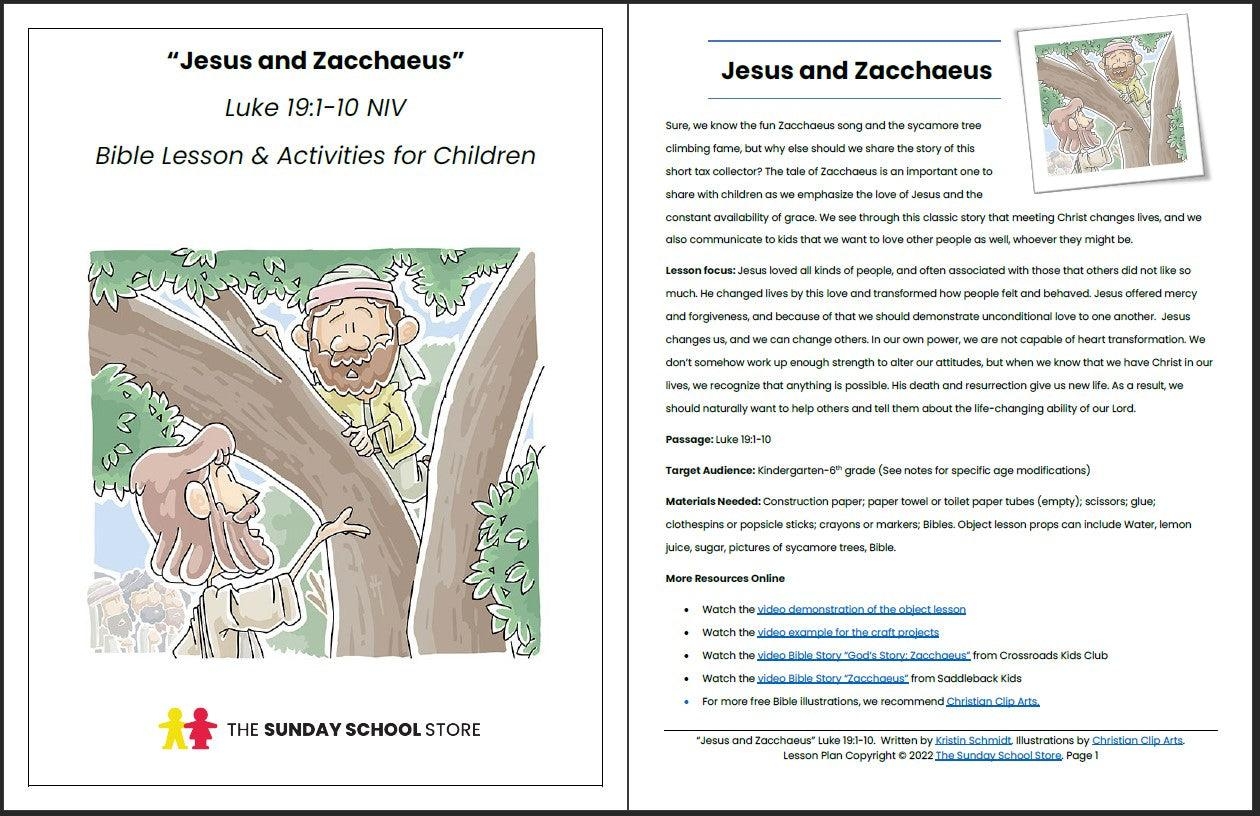 Jesus And Zacchaeus Luke 19 1 10 Printable Bible Lesson Sunday Sch Sunday School Store