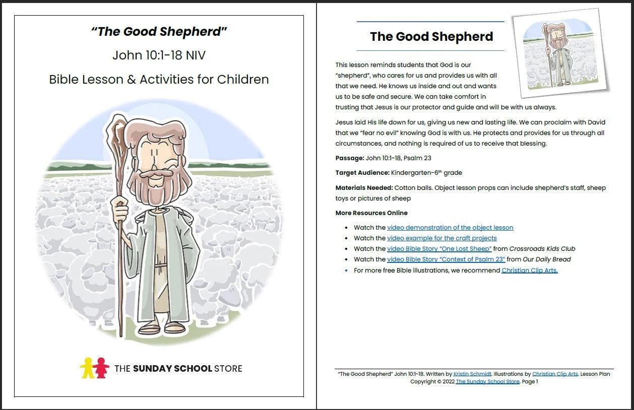 Jesus Is The Good Shepherd John 10 1 18 Psalm 23 Printable Bible Le Sunday School Store