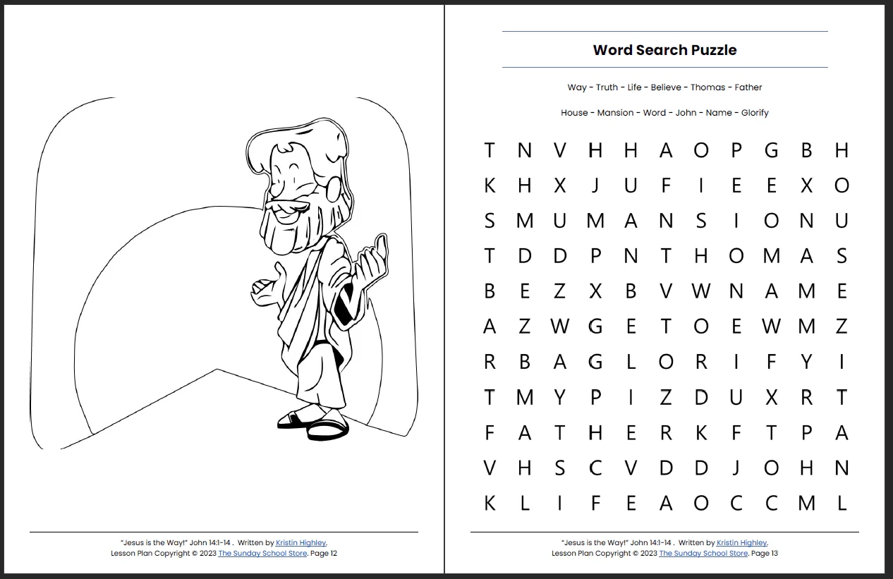 Jesus Is The Way John 14 1 14 Printable Bible Lesson Sunday School Sunday School Store
