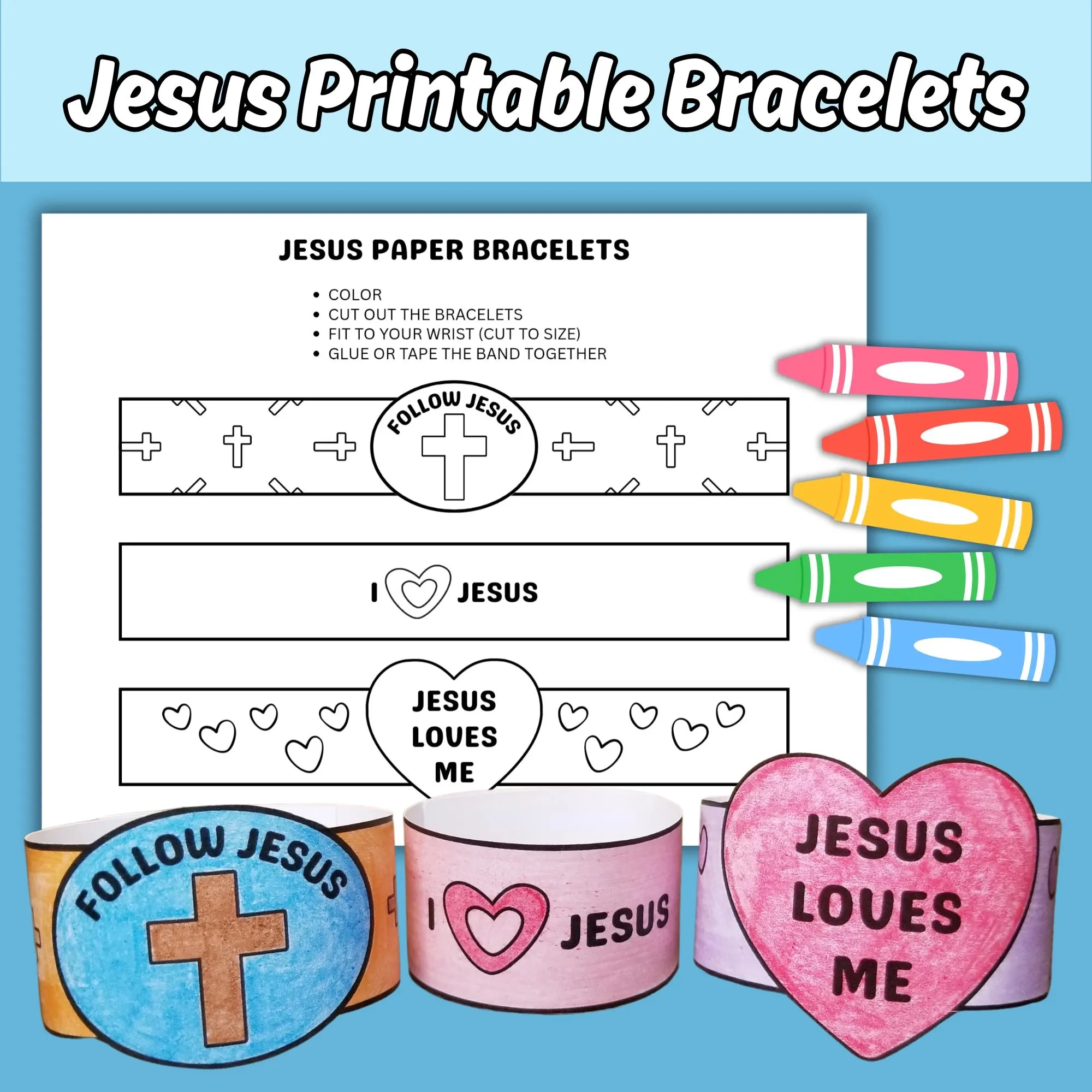Jesus Printable Paper Bracelets Craft For Kids Sunday School Bible Lesson Activity Christian Faith based Wristband Coloring Craft For Church Etsy