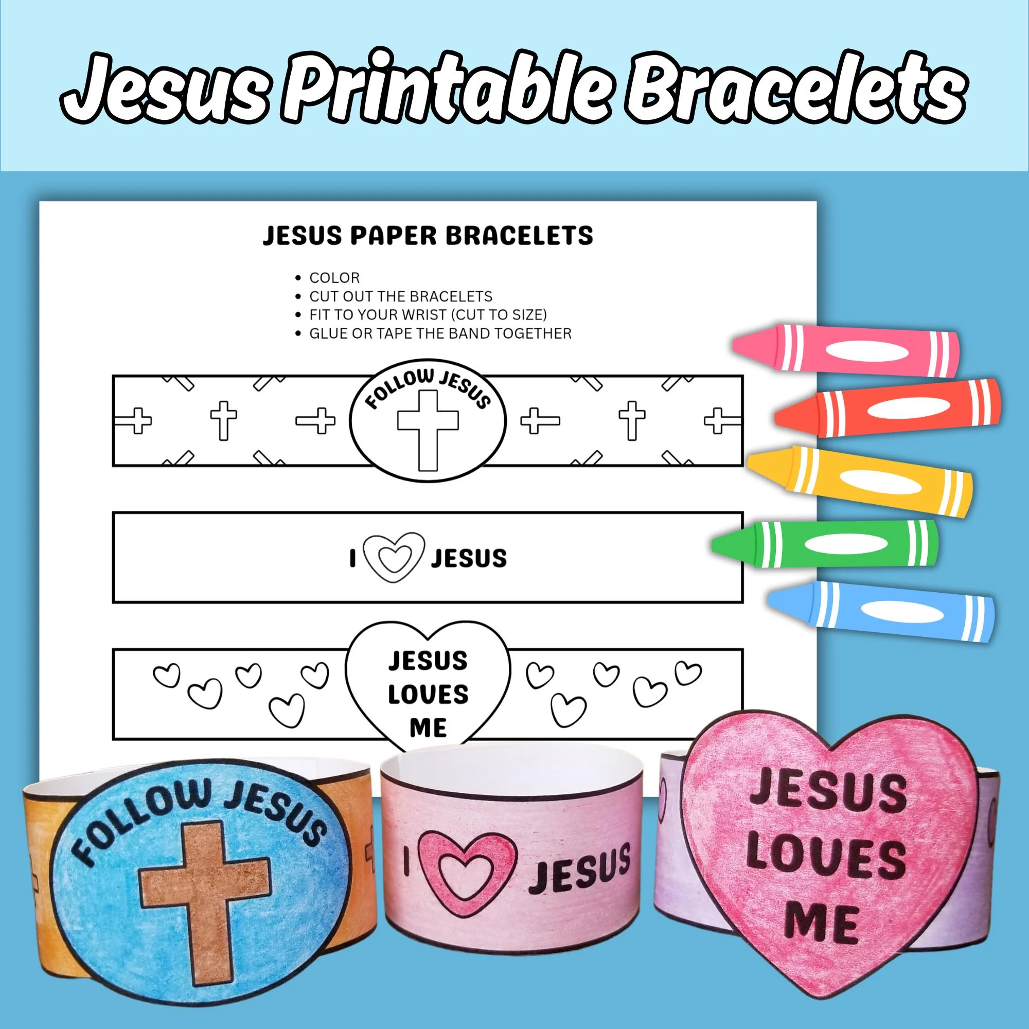 Jesus Printable Paper Bracelets Craft For Kids Sunday School Bible Lesson Activity Christian Faith based Wristband Coloring Craft For Church Etsy