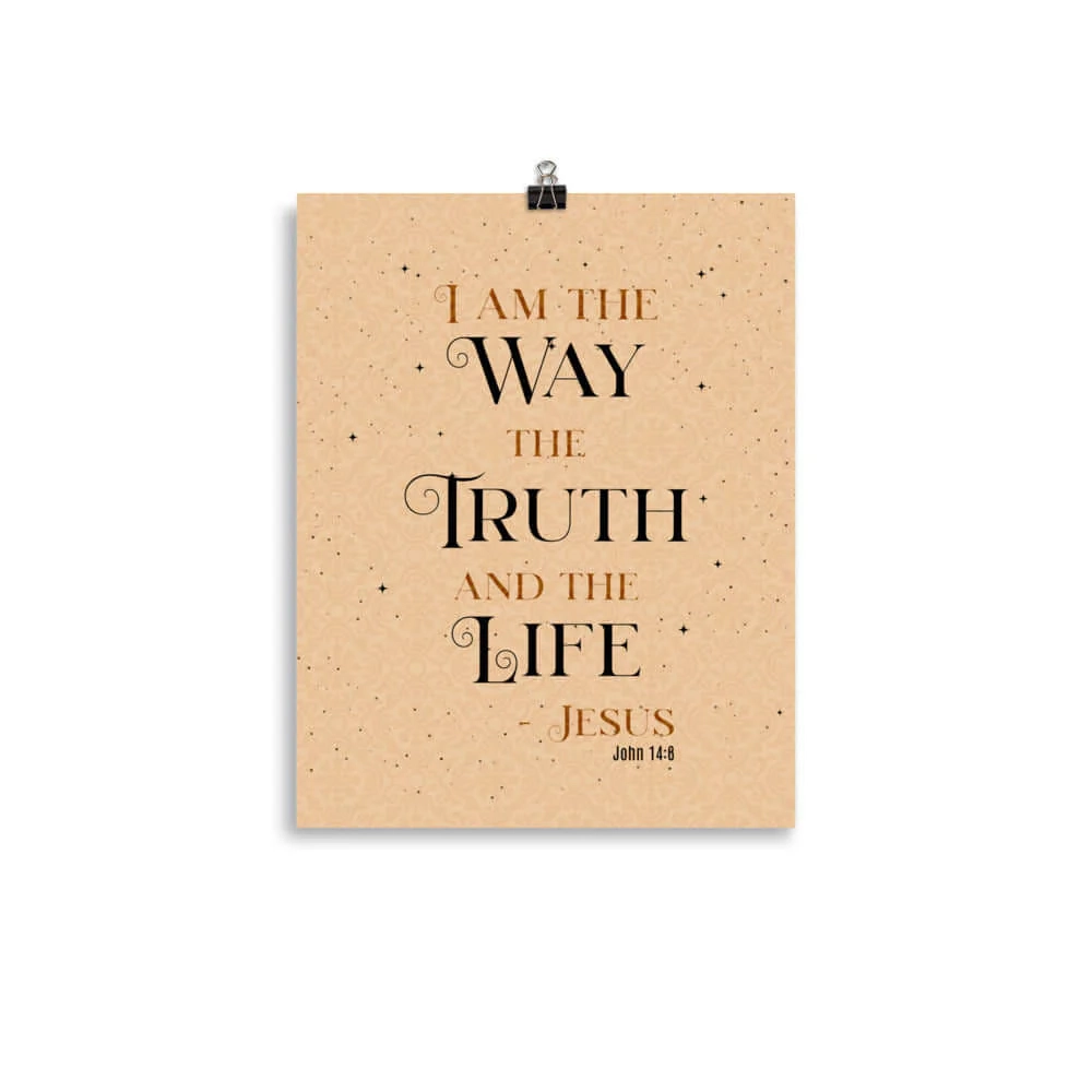John 14 6 Verse Color Text Brown Background Poster Wall Art