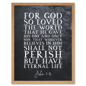 John 3 16 For God So Loved The World He Gave His Son Christian Bible Verse Quote Scripture Typography Art Print Framed Poster Wall Decor 12x16 Inch Walmart