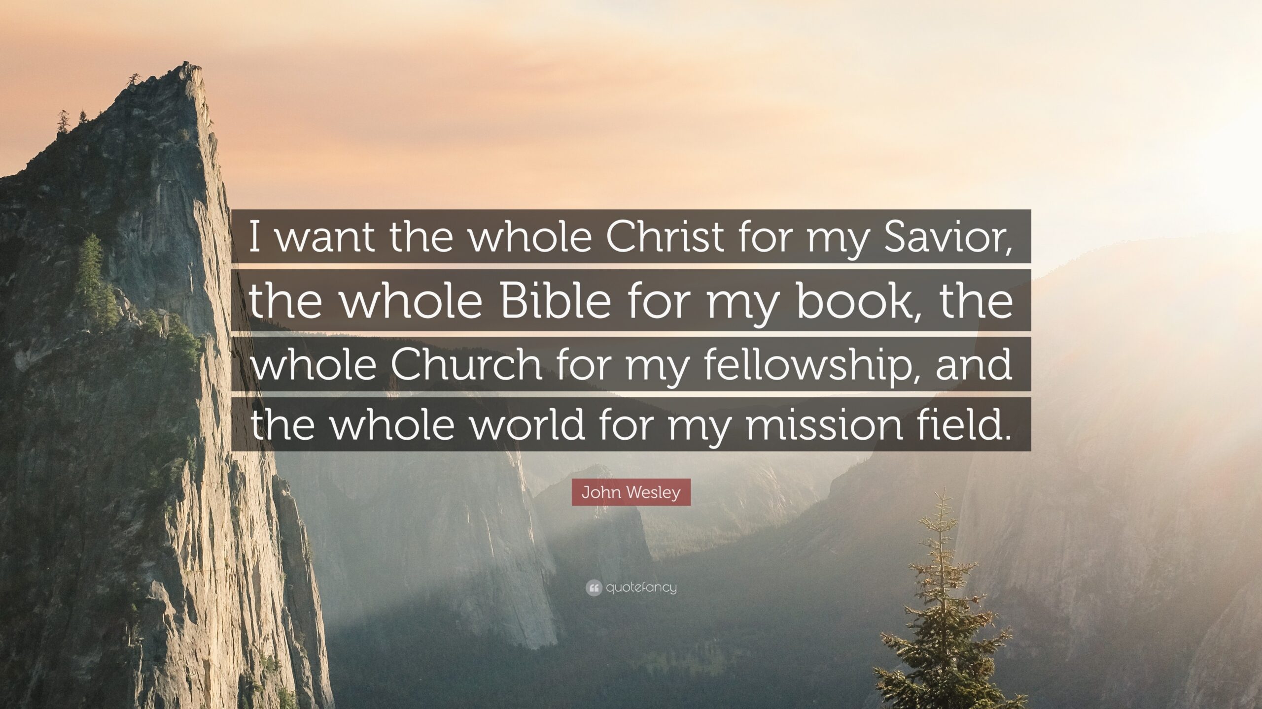 John Wesley Quote I Want The Whole Christ For My Savior The Whole Bible For My Book The Whole Church For My Fellowship And The Whole 