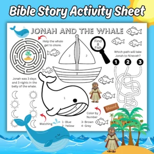 Jonah And The Whale Kids Printable Activity Sheet Bible Story Coloring Activity Page Jonah And The Whale Sunday School Activity Etsy
