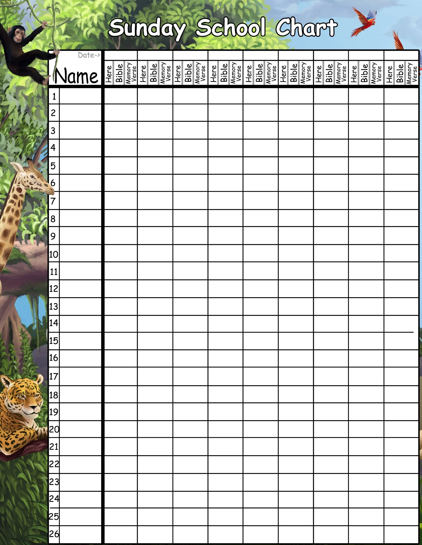 Jungle Sunday School Chart Decal Create A Mural