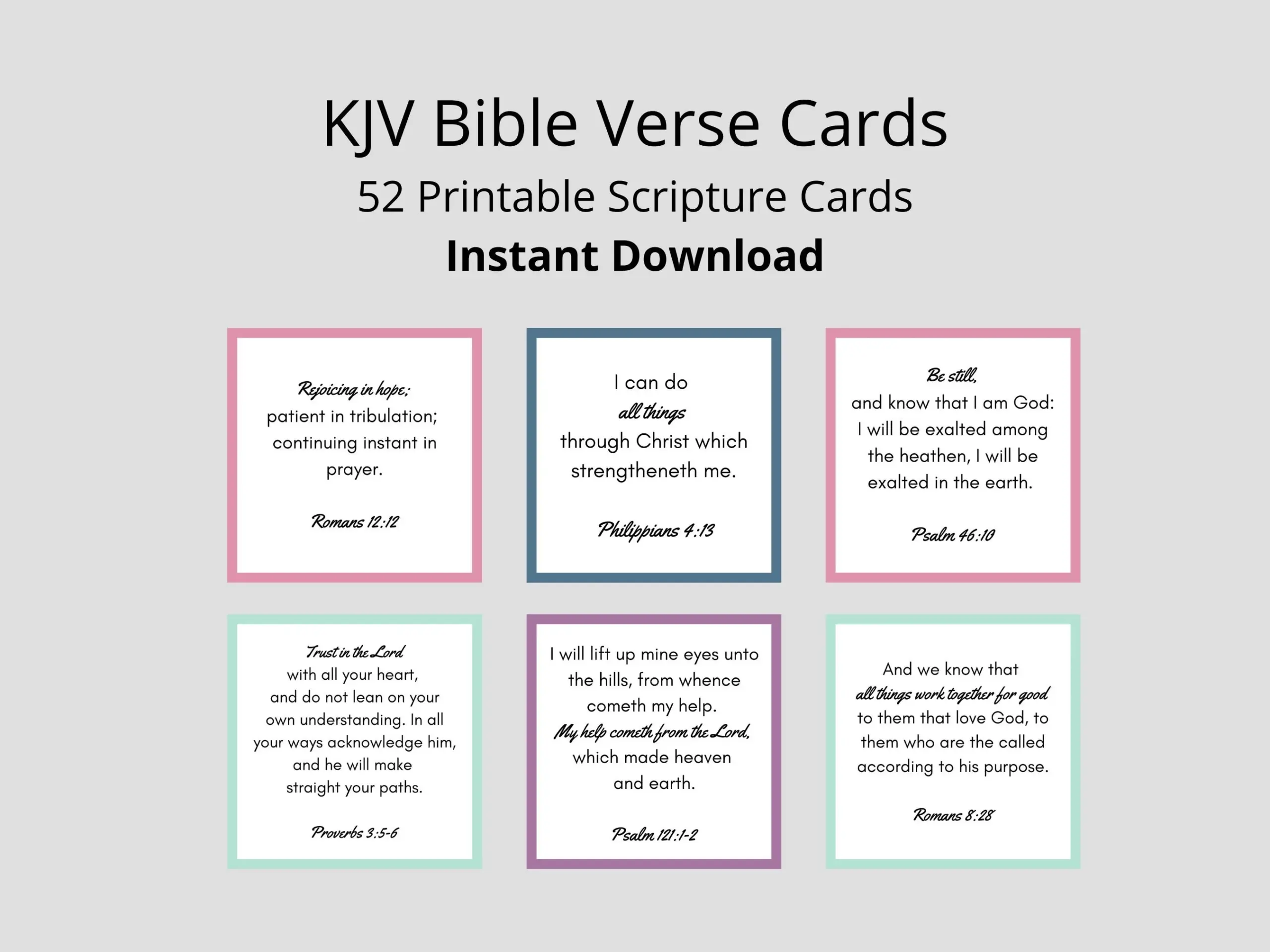 KJV Scripture Cards 52 Printable Bible Verse Cards digital Download Etsy