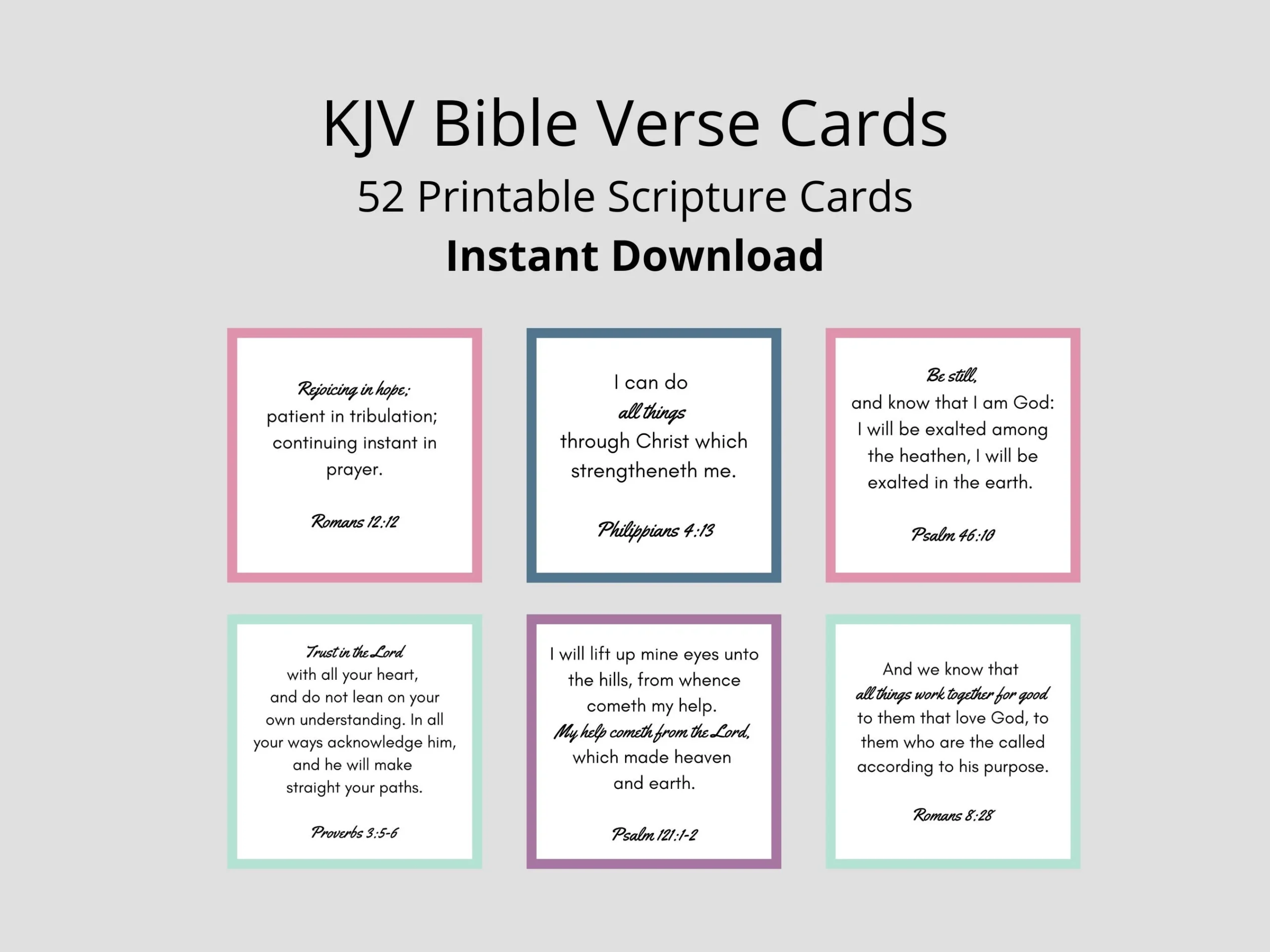 KJV Scripture Cards 52 Printable Bible Verse Cards digital Download Etsy