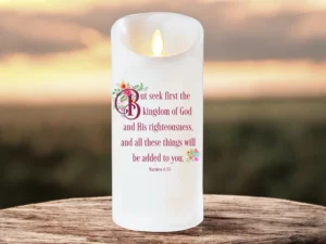 LED Candle Seek First Bible Verse Dancing Wick Celebrate Prints