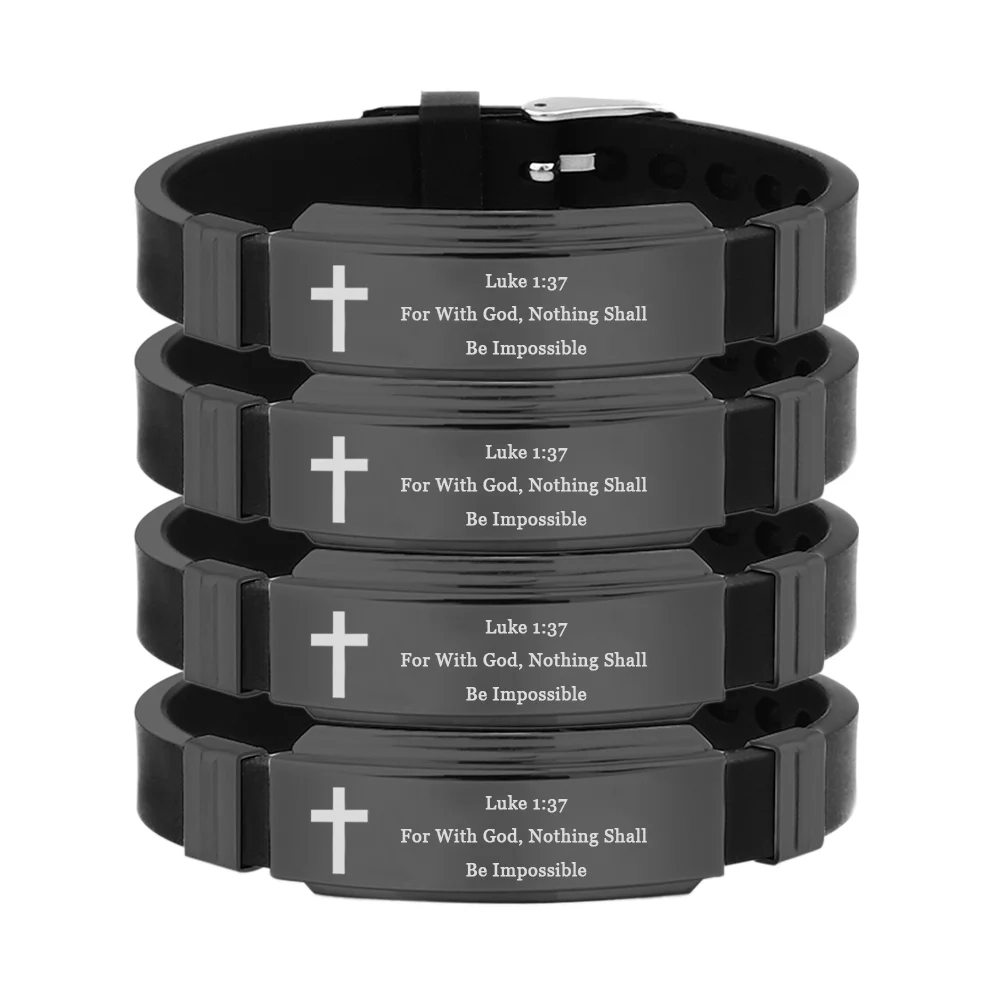 LiFashion Personalized Inspirational Bible Verse Bracelet Set For Men Adjusted Faith Wristbands Stainless Steel Silicone Scripture Quote ID Bracelets Encourage Christian Religious Gift 4 Packs Walmart