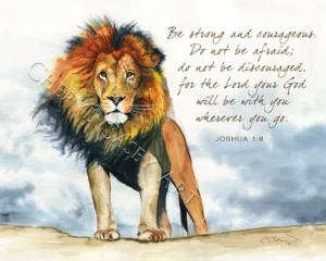 Lion Artwork Bible Verse Courage Scripture Joshua 1 9 From Watercolor Painting By Cheryl Casey Etsy Norway