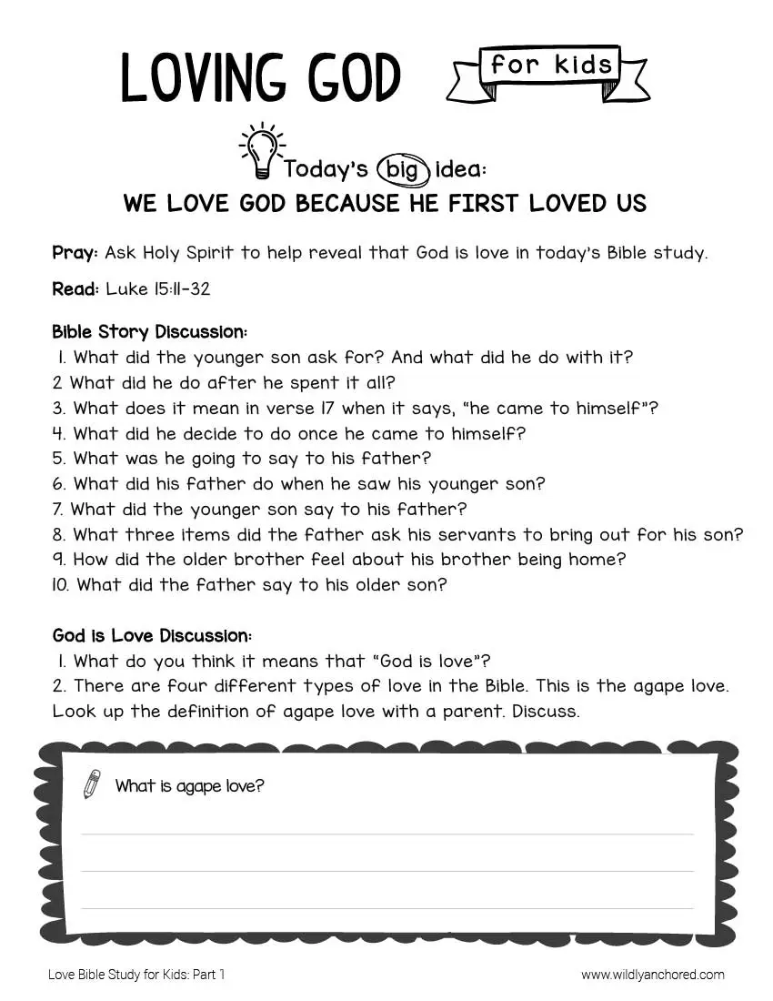 Love Bible Study For Kids Loving God Others Printable Wildly Anchored Faith Family Homeschool