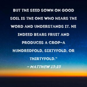 Matthew 13 23 But The Seed Sown On Good Soil Is The One Who Hears The Word And Understands It He Indeed Bears Fruit And Produces A Crop a Hundredfold Sixtyfold Or Thirtyfold