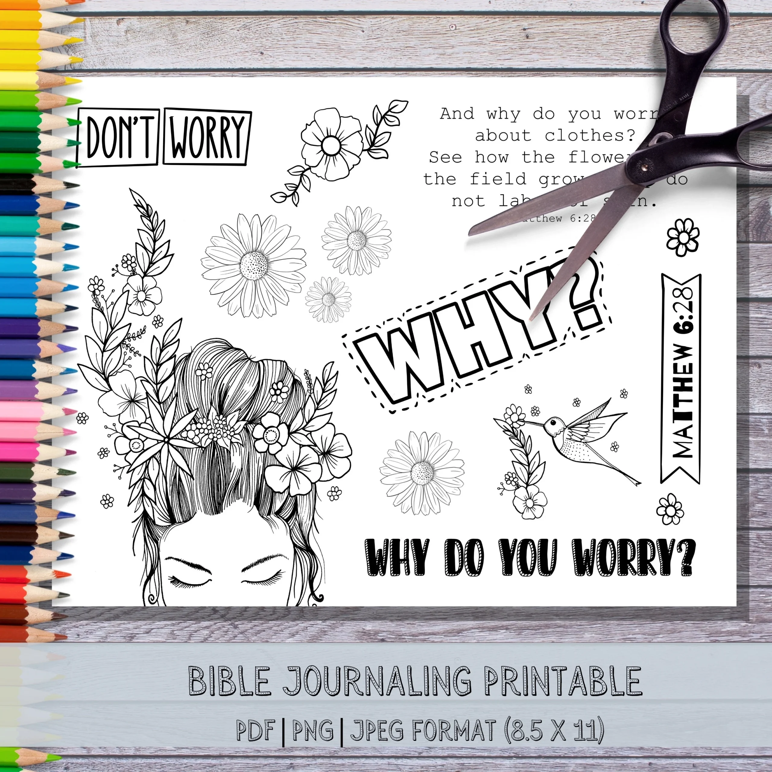 Matthew 6 28 Bible Journaling Printable PDF JPEG PNG Etsy