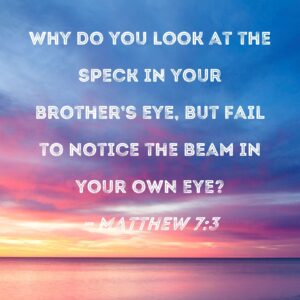 Matthew 7 3 Why Do You Look At The Speck In Your Brother s Eye But Fail To Notice The Beam In Your Own Eye