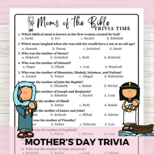 Mothers Day Mothers Of The Bible Trivia For Church And Bible Study Mothers Day Tea Sunday School Game Moms Of The Bible Trivia Quiz Etsy