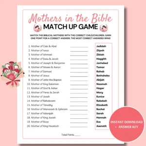 Mothers In The Bible Mother s Day Match Up Game Printable Mother s Day Trivia Christian Mother s Day Game Etsy
