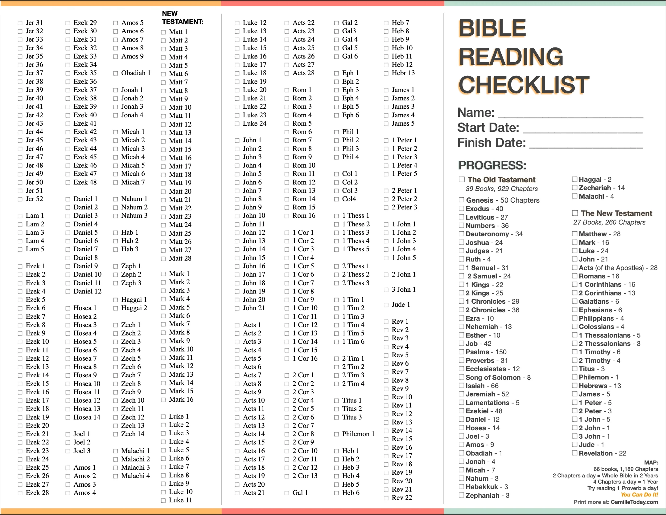 My Complete Bible Reading Checklist Camille Harris