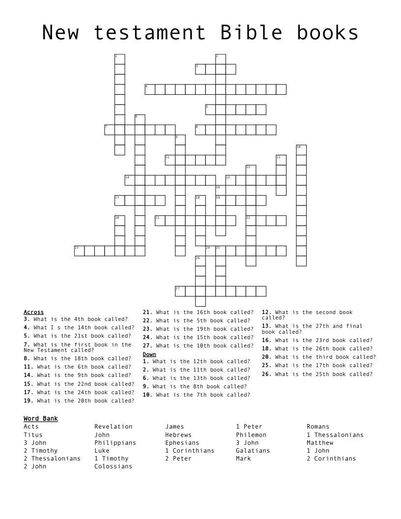 Free Printable Bible Crosswords