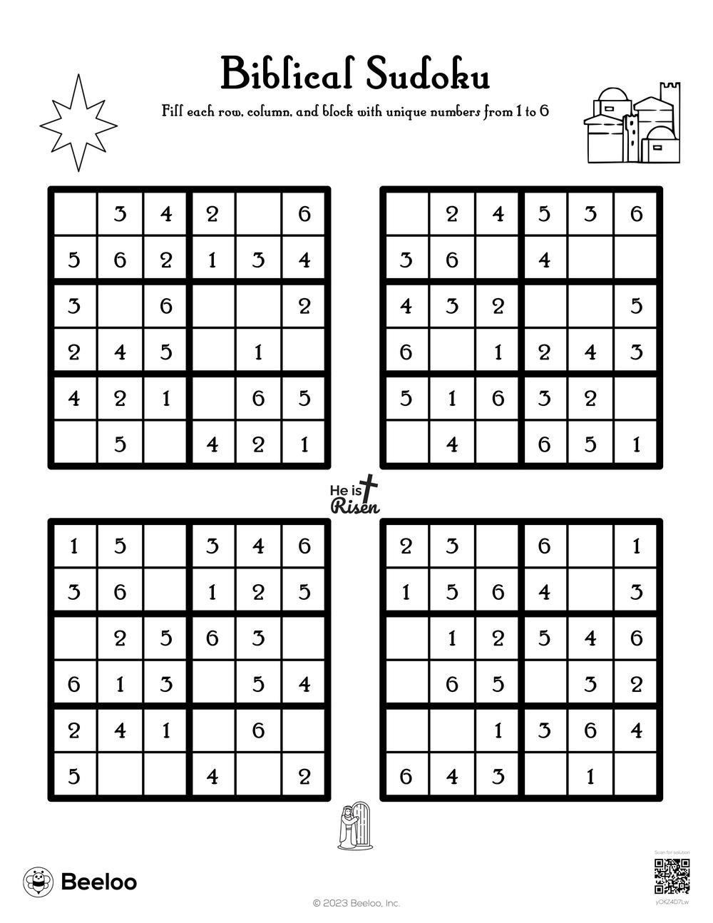 New Testament themed Sudoku Puzzles Beeloo Printable Crafts And Activities For Kids