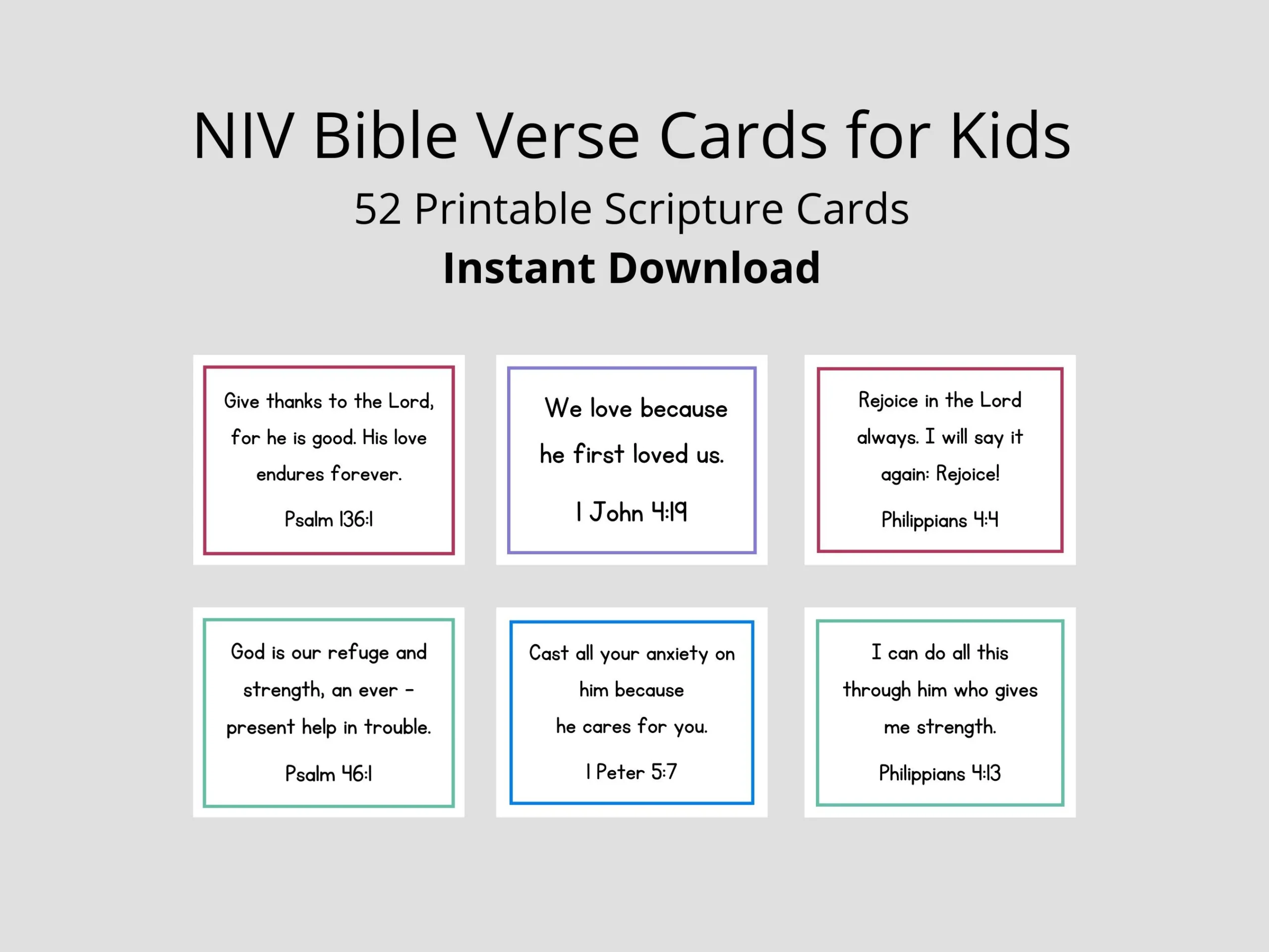 NIV Bible Verse Cards For Kids 52 Scripture Cards digital Download Etsy