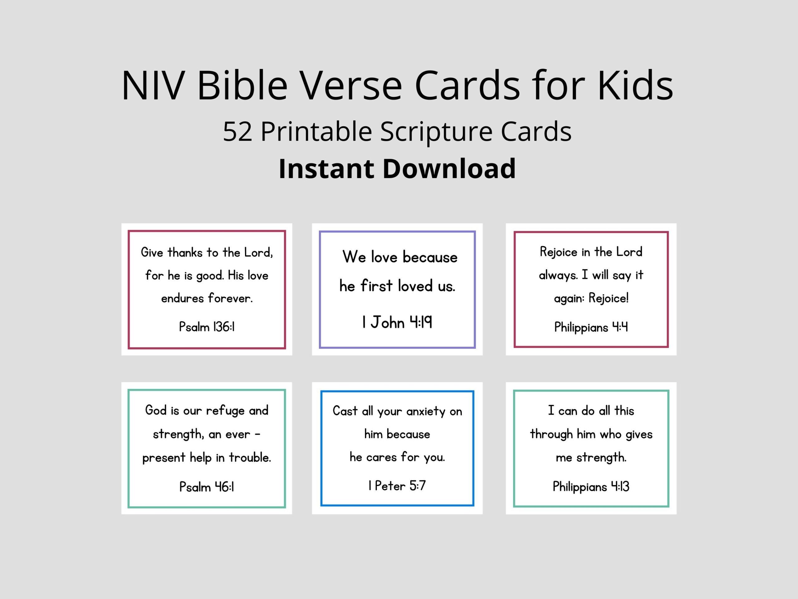 NIV Bible Verse Cards For Kids 52 Scripture Cards digital Download Etsy