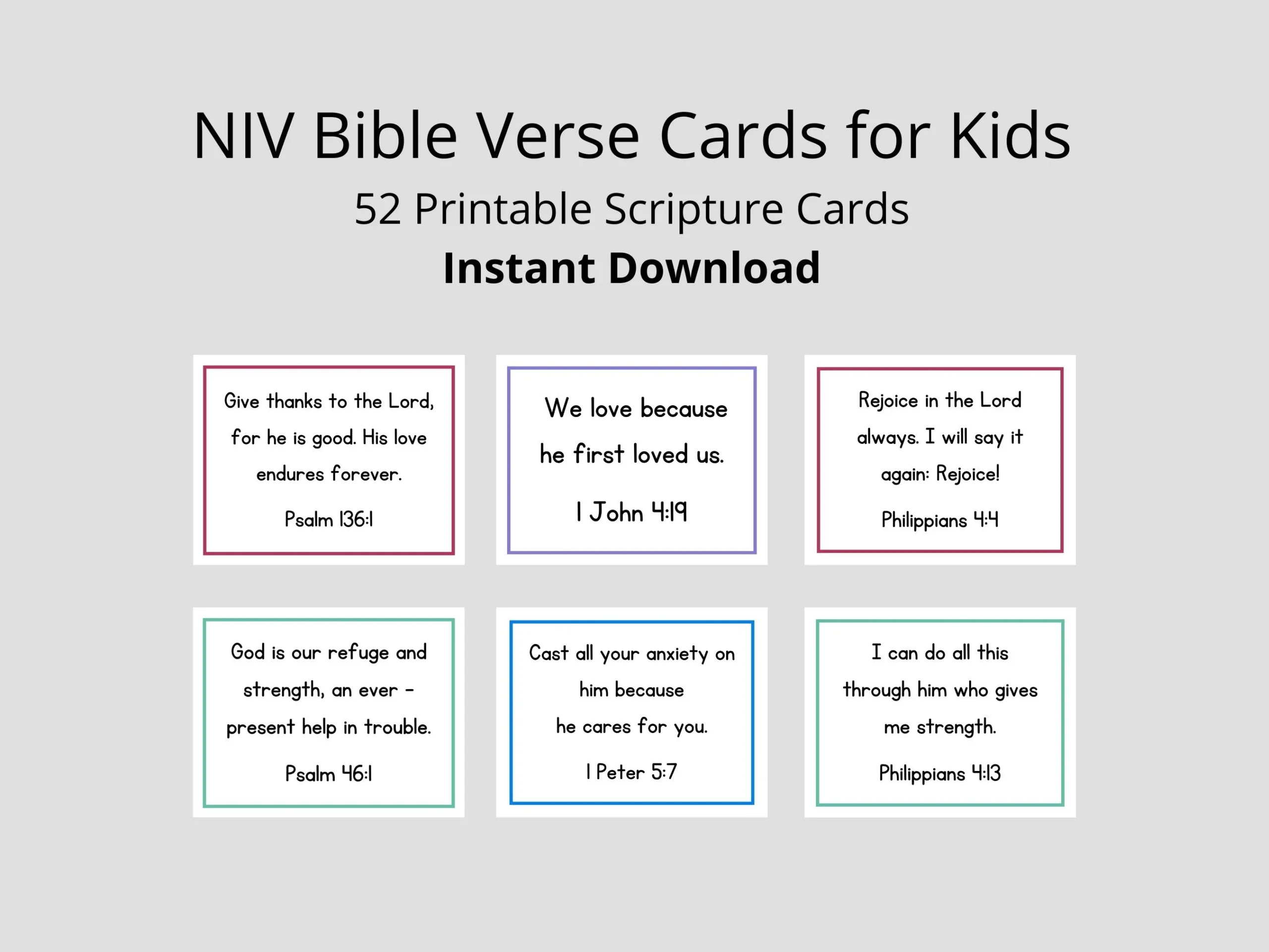 NIV Bible Verse Cards For Kids 52 Scripture Cards digital Download Etsy