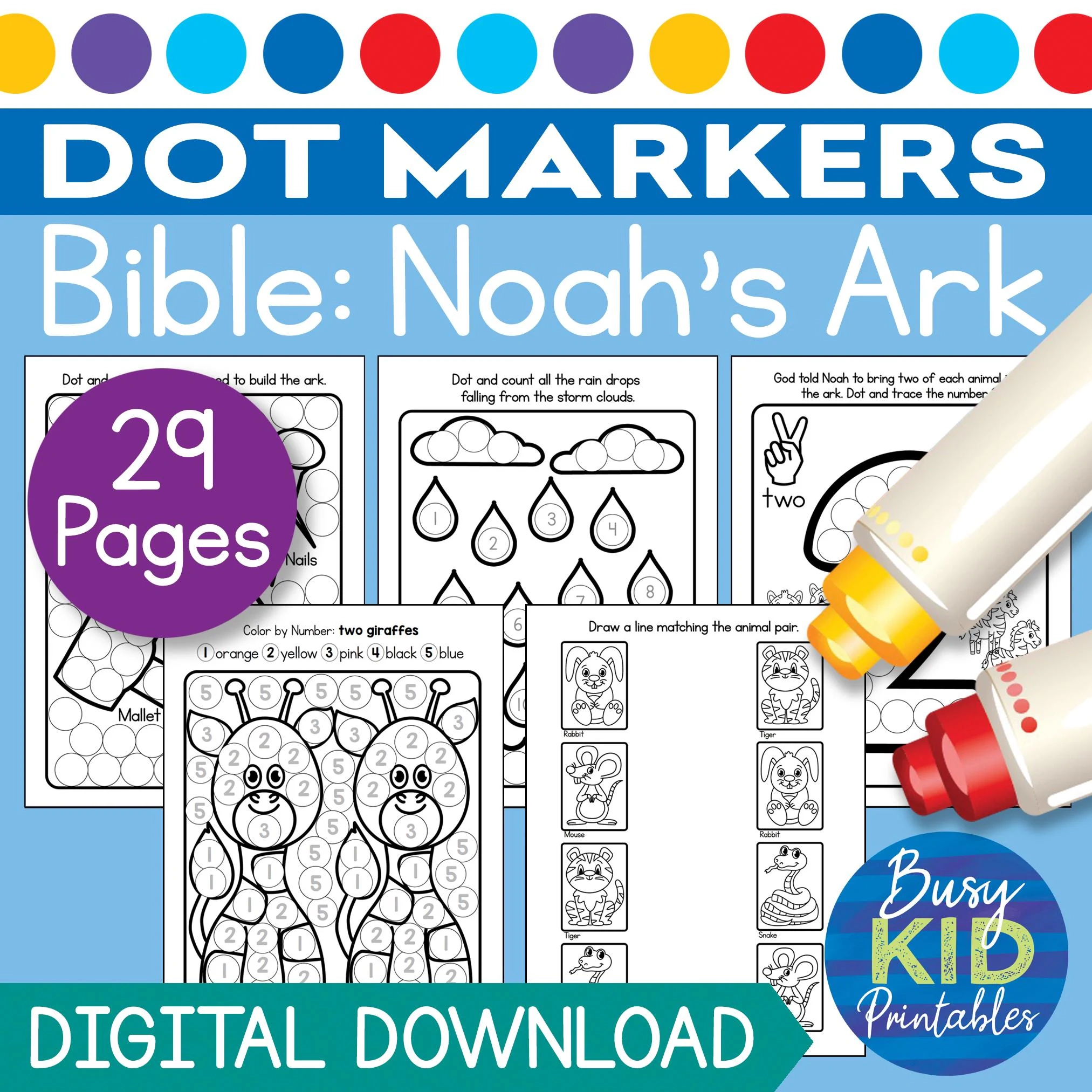 Noah s Ark Bible Story Dot Marker Printable Christian Dab A Dot Coloring Pages For Sunday School Preschool Etsy