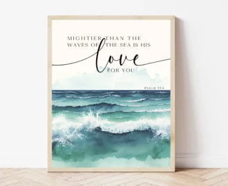 Ocean Nursery Decor Mightier Than The Waves Of Sea Beach Baby Room Coastal Nursery Sign Nautical Scripture Bible Verse Nursery Wall Art Etsy