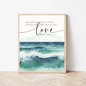 Ocean Nursery Decor Mightier Than The Waves Of Sea Beach Baby Room Coastal Nursery Sign Nautical Scripture Bible Verse Nursery Wall Art Etsy