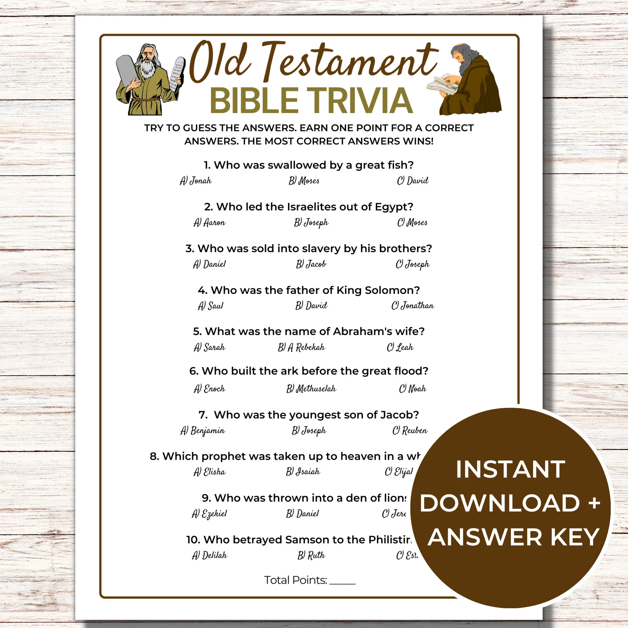 Old Testament Bible Trivia Game Printable Bible Trivia For Kids And Adults Bible Study Trivia Fun Sunday School Activity Etsy
