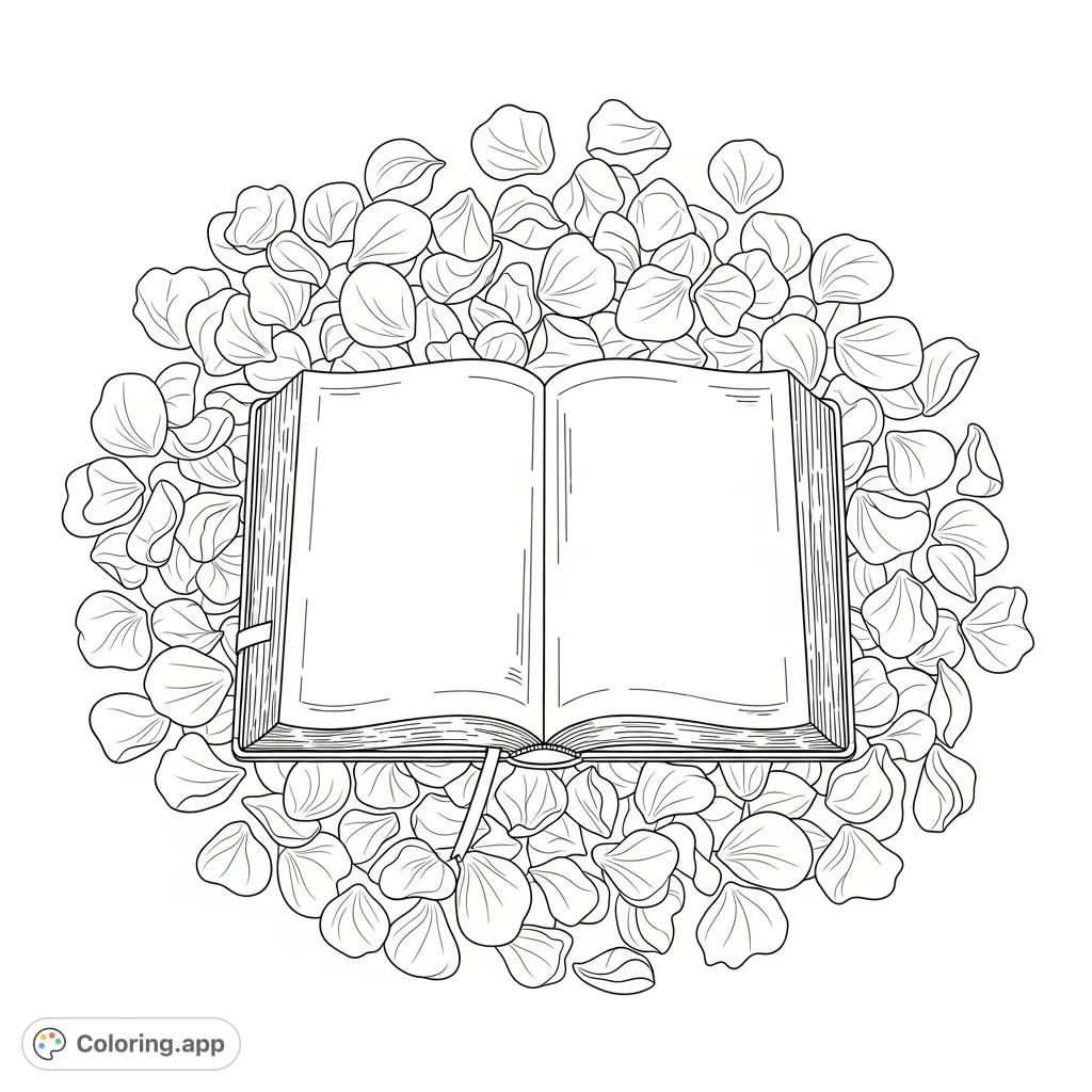 Open Bible And Rose Petals Coloring app
