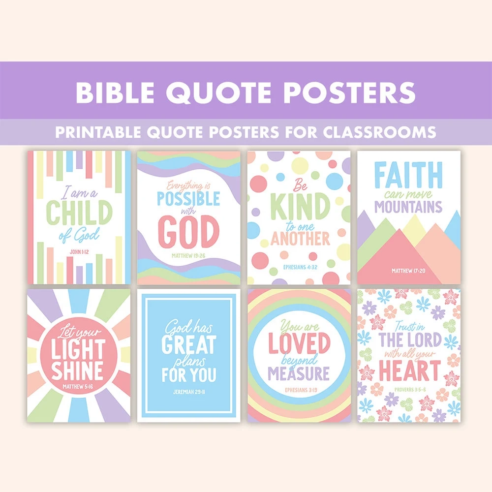 Pastel Bible Quote Posters 8 Inspirational Bible Verse Wall Art For Classroom Pastel Christian Prints Rainbow Bible Quotes Etsy