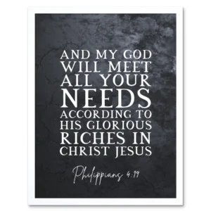 Philippians 4 19 GOD Will Meet All Your Needs Christ Jesus Christian Bible Verse Quote Scripture Typography Art Print Framed Poster Wall Decor 12x16 Inch Walmart