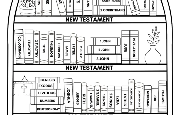 Printable Bible Bookshelf Coloring Page Books Of The Bible Reading Tracker Digital Download 8 5x11 PDF All Ages Christian Journaling Etsy