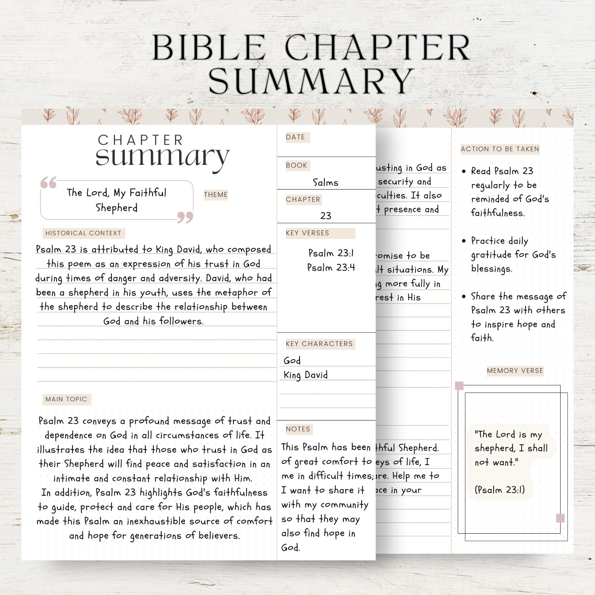 Printable Bible Chapter Summary Template Organize Your Bible Study With Style Etsy