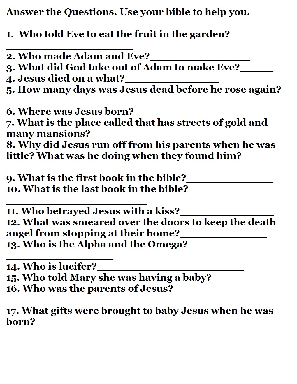 Bible Quiz For Adults Printable