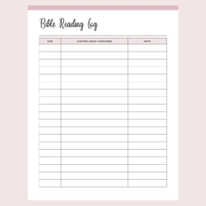 Printable Bible Reading Log Instant Download PDF A4 Us Letter Plan Print Land